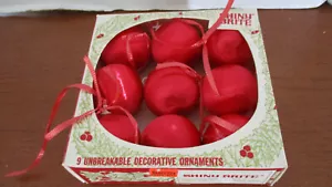 SHINY BRITE~ Vintage Set of 9 Red 2" SILK BALL Christmas ORNAMENTS ~Original Box - Picture 1 of 3