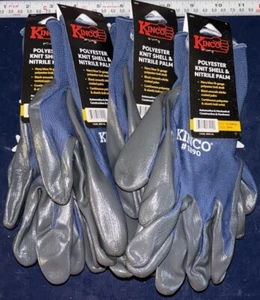 4 Pair KINCO 1890 X-LARGE NAVY BLUE/GRAY POLYESTER KNIT SHELL & NITRILE PALM X 4 - Picture 1 of 5