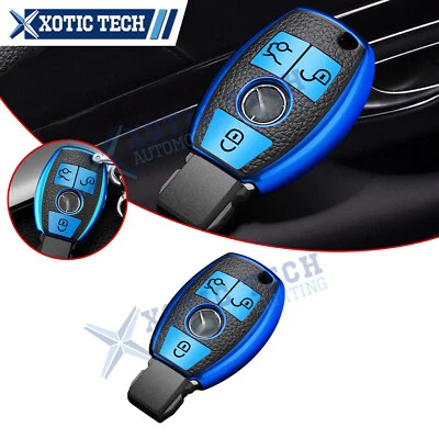Cubierta de llavero remoto de cuero TPU suave azul para Mercedes Benz A C E CLA AMG Foto 1 de 4