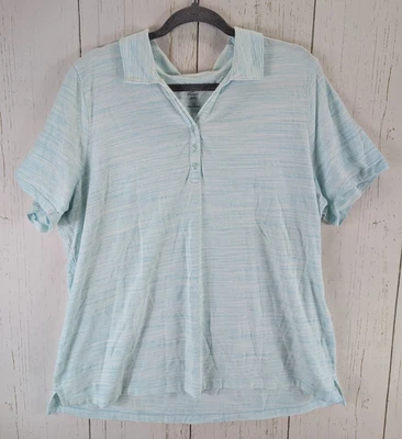 Crofts Barrow Plus Size 1X Womens Blue Button Short Sleeve Classic Polo Top - Image 1 of 4