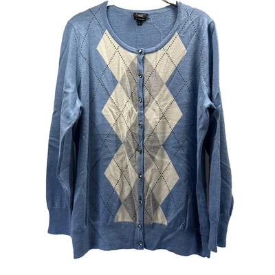 Женский свитер-кардиган Talbots размер 1X синий аргайл шерсть мериноса на пуговицах Италия - Изображение 1 из 4