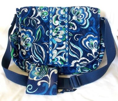 Vera Bradley Mediterranean Blue Messenger bag & free mini zip wallet EUC - Image 1 of 4
