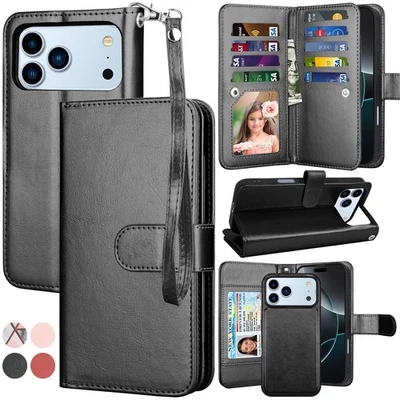 Para iPhone 17 Pro Max / 17 / Estuche Billetera de Aire con Portatarjetas Cubierta de Cuero Abatible Foto 1 de 4