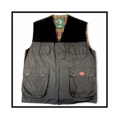 Oxford Blue Waxed Cotton Field Vest Gilet Black Corduroy Plaid Lining XL UK 44 - Image 1 of 4