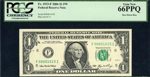 2006 Federal Reserve Note "Very Low Serial #" PCGS Gem New 66PPQ - Picture 1 of 2