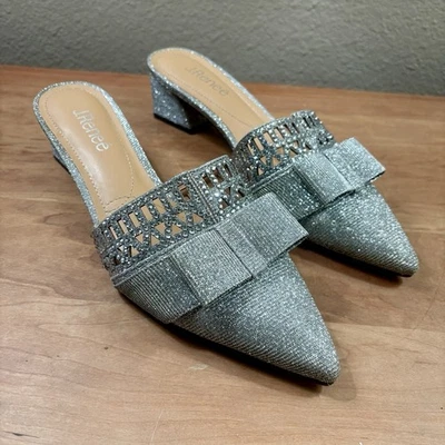 Esmoquin J. Renee Randa plateado brillo y estrás tacón bloque mula, mujer talla 9 Foto 1 de 4