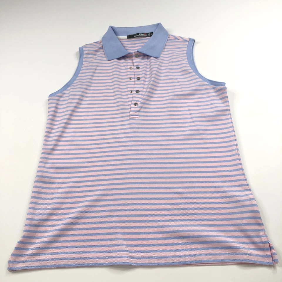 RLX Ralph Lauren средний женщин теннис гольф кнопка поло без рукавов Топ синий розовый - Изображение 1 из 4