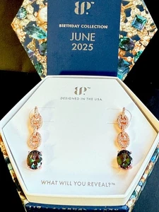 Bomb Party June Bday Perfection Found Alexandrite CZ Rose Gold Plating Earrings - Picture 1 of 5