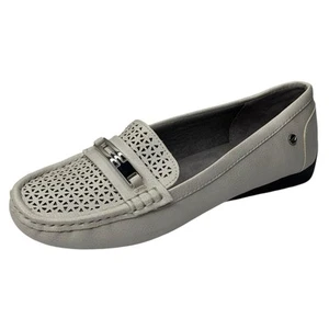 Mocassino New Life Stride Viva 2 Colomba Bianco Memory Foam Pelle Barra Argento Taglia 8W - Foto 1 di 17
