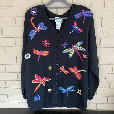 NWT Quacker Factory Dragonfly Bumblebee Embroidered Cardigan Sweater Women’s 1X - Image 1 of 4