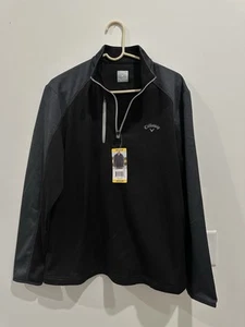 NWT Callaway Men's Caviar/Black 1/4 Zip Pullover Long Sleeved Golf Medium New - Picture 1 of 6