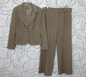 Ann Taylor Suit Set Blazer Wide Leg Pants Stretch Brown Career Business Size 14 - Picture 1 of 13