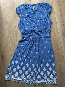 Joules ladies Long Top Short Jersey Dress Blue Floral Paisley Sun summer 12 M - Picture 1 of 6