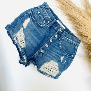 TULAROSA REVOLVE Blue Wash Distressed High Rise Button Fly Denim Jeansshorts 26 - Bild 1 von 11