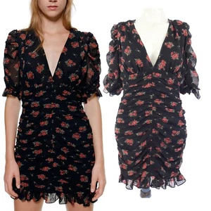 Zara Floral Dress Ruched Bloggers Mini Draped Chiffon Party RRP £49 size S BNWT - Picture 1 of 12