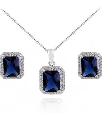 Crystalline Azuria Rose Blue Sapphire Necklace and Earrings Set Jewelry NEW - Image 1 of 4