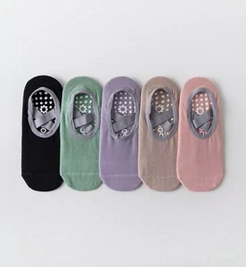5 PAIRS WOMEN'S BARRE PILATES YOGA ANTI-SLIP GRIP ANKLE SOCKS SET BALLET STRAP - Picture 1 of 13