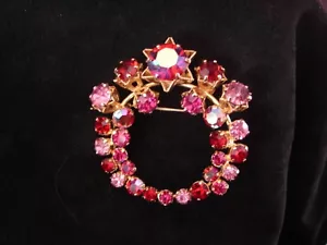 Antiguo prendedor de bisutería hecho en Austria cristal piedra rosa - Imagen 1 de 3