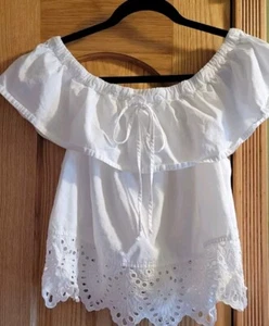 Madewell Off the Shoulder White Eyelet Cotton Top Womens Size Small (C70) - Picture 1 of 7