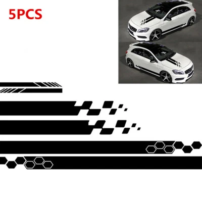 5Pcs Car Sticker Side Door Long Stripe Rear Mirror Decals Kits Black Accessory - Image 1 of 4