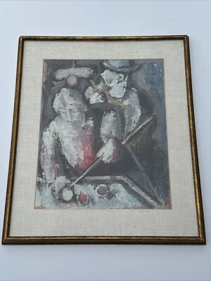 PINTURA EXPRESIONISTA BILLAR JUGADORES SALA JUEGO BAR RETRATO FIRMADO ARTE MISTERIOSO Foto 1 de 4