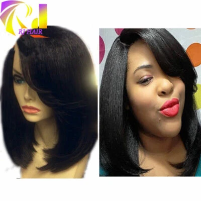 Yaki Bob U Part Human Hair Wig Yaki Straight Brazilian Virgin Hair U Part Wigs - Image 1 of 4