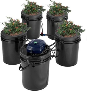 Hydroponic Grow Kit RDWC System 5 Gal Buckets Air Pump Top Drip Irrigation - Picture 1 of 3