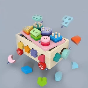 Wooden Colorful Geometric Column Car Puzzle Toy - Picture 1 of 6