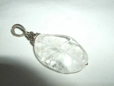 GIOIELLO CIONDOLO ARGENTO 925 STERLING QUARZO IALINO CRISTALLO DI ROCCA CM 5 - Immagine 1 di 4