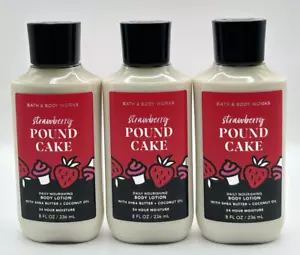 NEW Bath & Body Works Strawberry Pound Cake Full Size Body Lotion Set Of 3 - Picture 1 of 3