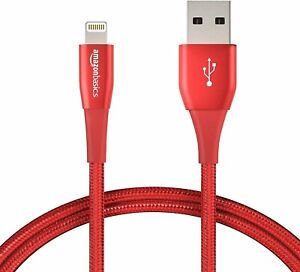 AmazonBasics USB Lightning MFi Cable Apple iPhone & iPad 0.9m Nylon Braid Red