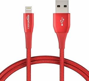 AmazonBasics USB MFi Cable Apple iPhone & iPad 0.9m Nylon Braid Red - Picture 1 of 21