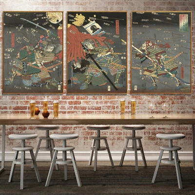 Set 3 Art Silk Canvas Samurai Battle Ukiyoe Japanese Paint poster Unframed P115 - Image 1 of 4