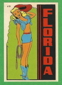 CALCOMANÍA DE AGUA PINUP VAQUERA DE AGUA ORIGINAL 1948 CHARMER ""MISS FLORIDA"" ESTADO DE COLECCIÓN - Imagen 1 de 1