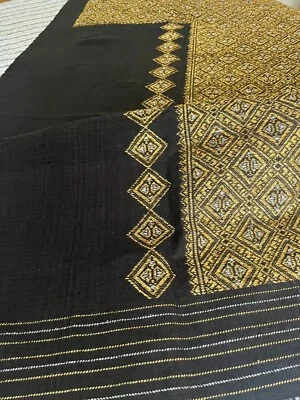 Indian/Moroccan Style Tapestry Wall Hanging, Black Gold Silver 30 x 66 Vintage - Image 1 of 4