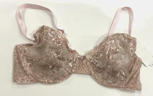 Lunaire Y2K Unlined Lace Bra Pink Sheer Whimsi Fairy Romantic 90s Coquette 36C - Picture 1 of 7