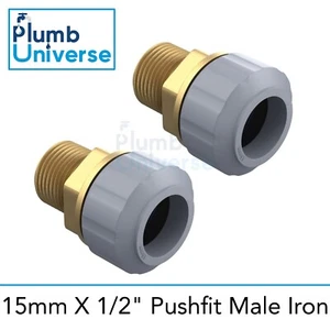 Acopladores machos de latón PushFit 15 mm x 1/2" BSP PAQUETE DE 2 - Imagen 1 de 1