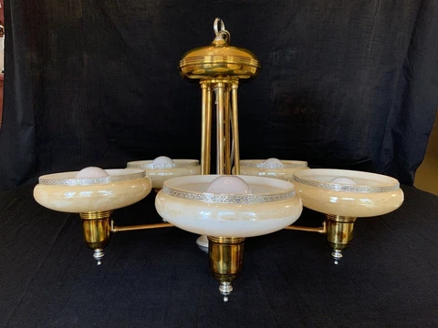 Gill Glass Slip Shade Transitional Mid-Century Chandelier  1930-1950 Cover