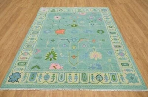 Modern Oushak Hand Knotted Wool Rug Blue Accent Turkish Rug Handmade Carpet - Picture 1 of 7