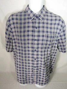 Nat Nast Casual Dress Shirt LARGE Silk Blend Short Sleeve Men's Blue Check - Picture 1 of 5