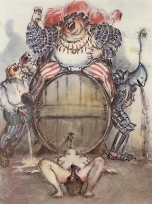 ❤️ 1936 Louis ICART eau-forte originale en couleurs estampe humour rabelais déco - Photo 1/2