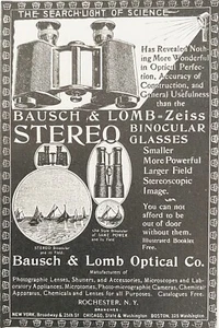 1900 Zeiss Estéreo VIDRIOS BINOCULARES Bausch & Lomb Optical Co NY Antiguo Anuncio Impreso - Imagen 1 de 2