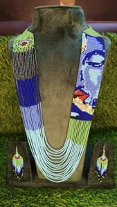 Handmade Necklace Seed Bead Boho American Style Nativ Beaded Multi Strand - Picture 1 of 2