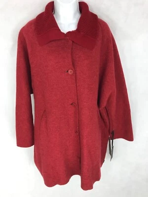 OSKA Womens Wool Button-up Dark Red Long Jacket Size 2 Pockets Brocade Moessmer - Image 1 of 4