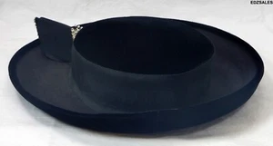 Vintage Slimline Short Wide Brimmed Black Women's Hat Lady's Fashion Accessory - Picture 1 of 7