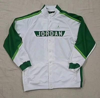Chaqueta deportiva Jordan vintage para hombre 2XL verde blanca bordada con botones Foto 1 de 4