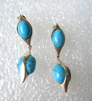 Silber Hänge Ohrstecker Länge 4 cm, mit Türkis Steinen, neuwertig - Bild 1 von 2