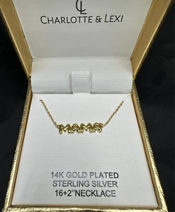 Mama Necklace Charlotte & Lexi 14k over Sterling Silver 16" 18" Mother's Chain - Picture 1 of 3