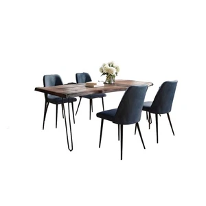 Five Piece Solid Acacia Dining Set with Upholstered Mid-Century Modern Chairs - Picture 1 of 10