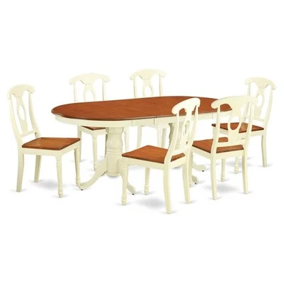 East West Furniture Plainville 7-piece Wood Table and Dining Chair Set in Cherry - Image 1 of 4